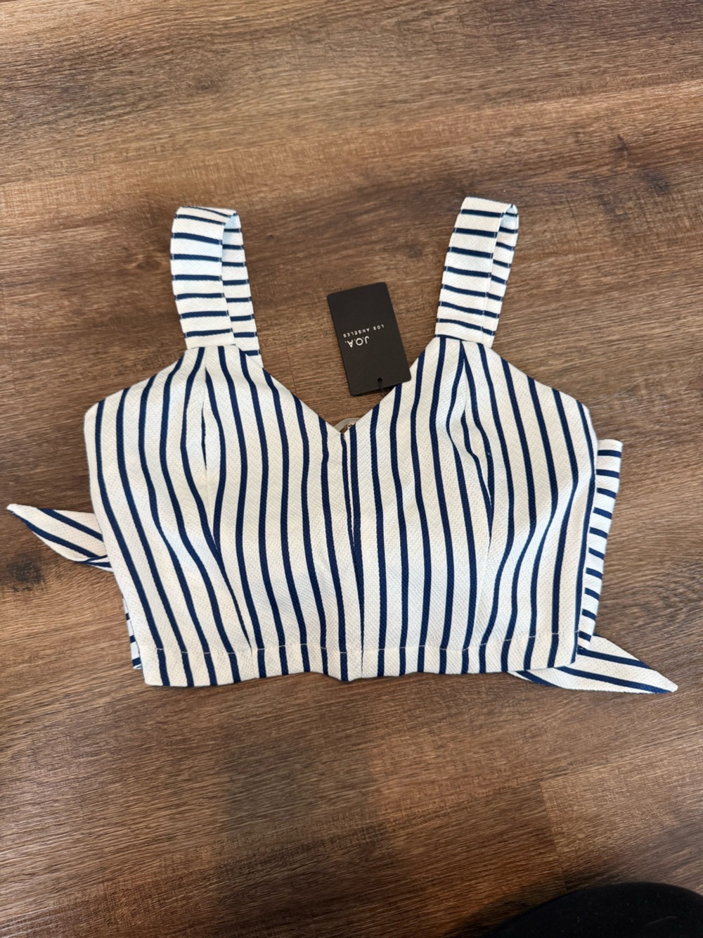 J.O.A. White and Navy Striped Cropped Tank Top